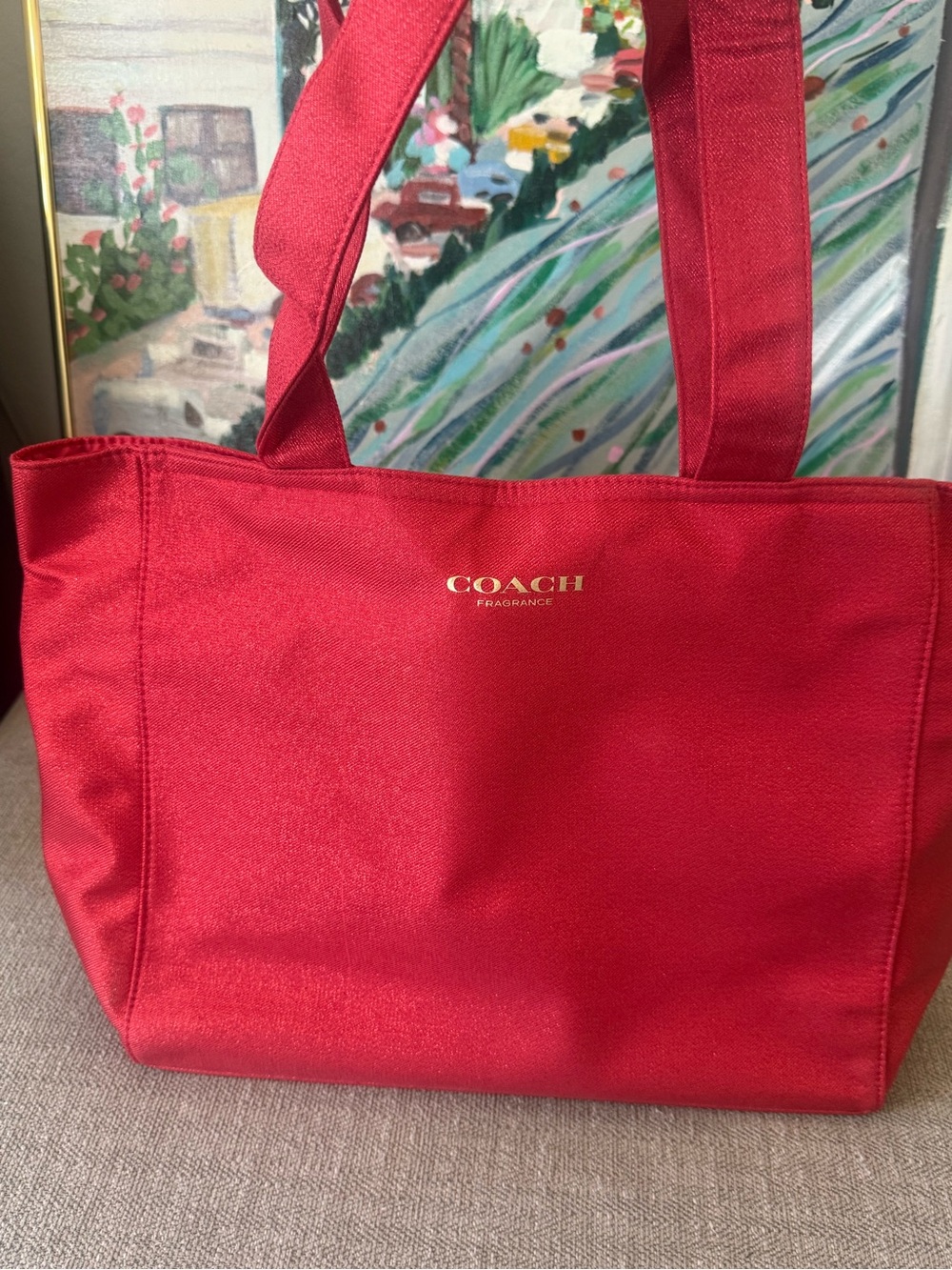 NEW COACH Red Canvas Tote with Gold Logo New Without Tags NWOT